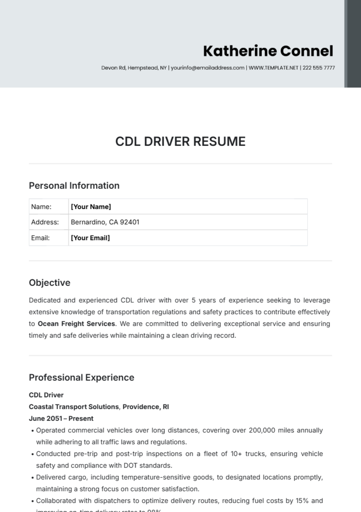 CDL Driver Resume Template - Edit Online & Download