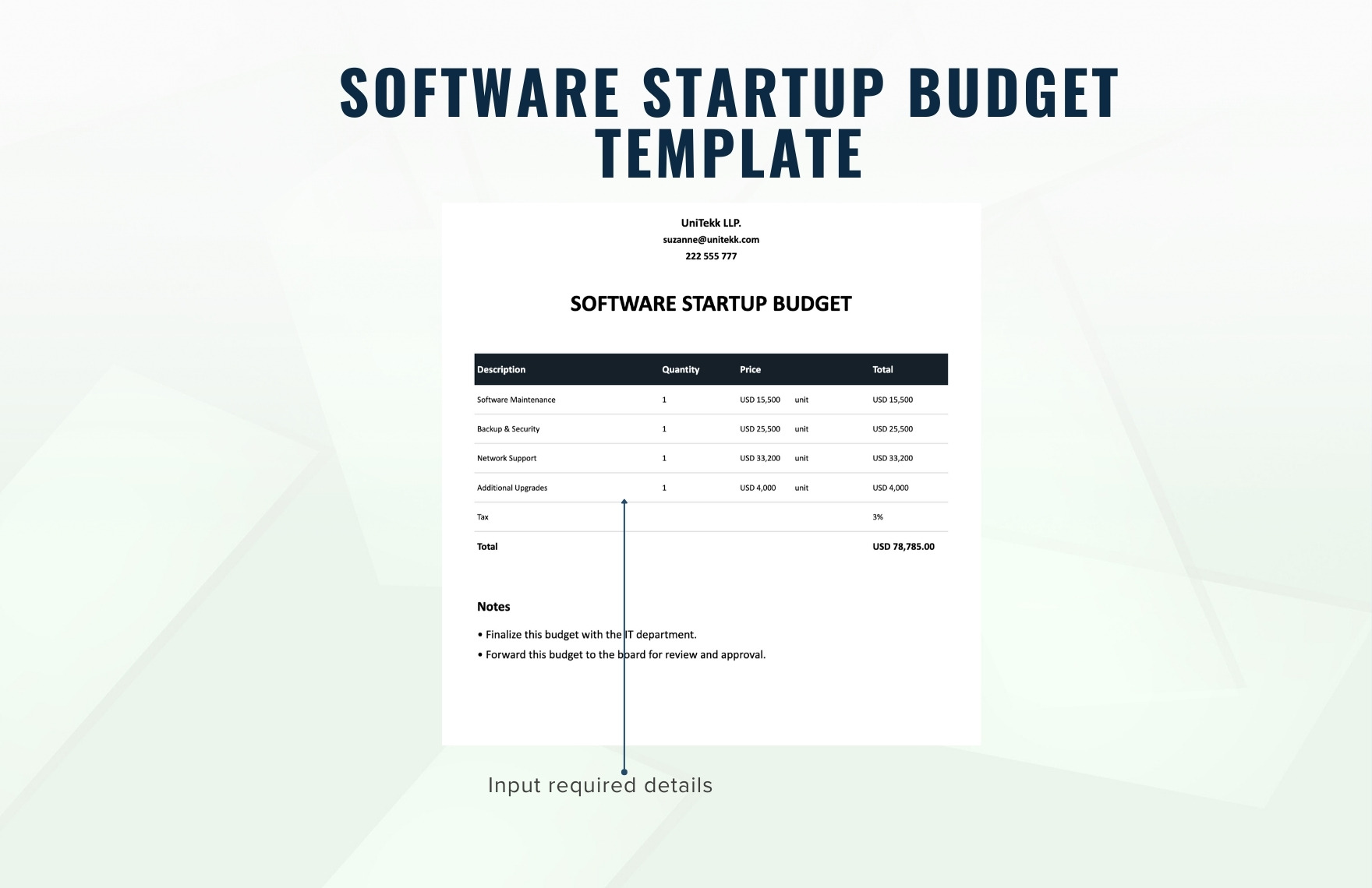 Software Startup Budget Template