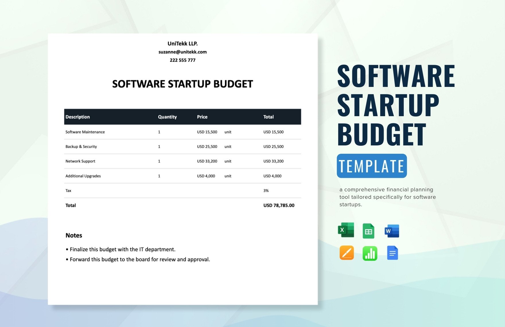 Software Startup Budget Template in Word, Google Docs, Excel, Google Sheets, Apple Pages, Apple Numbers