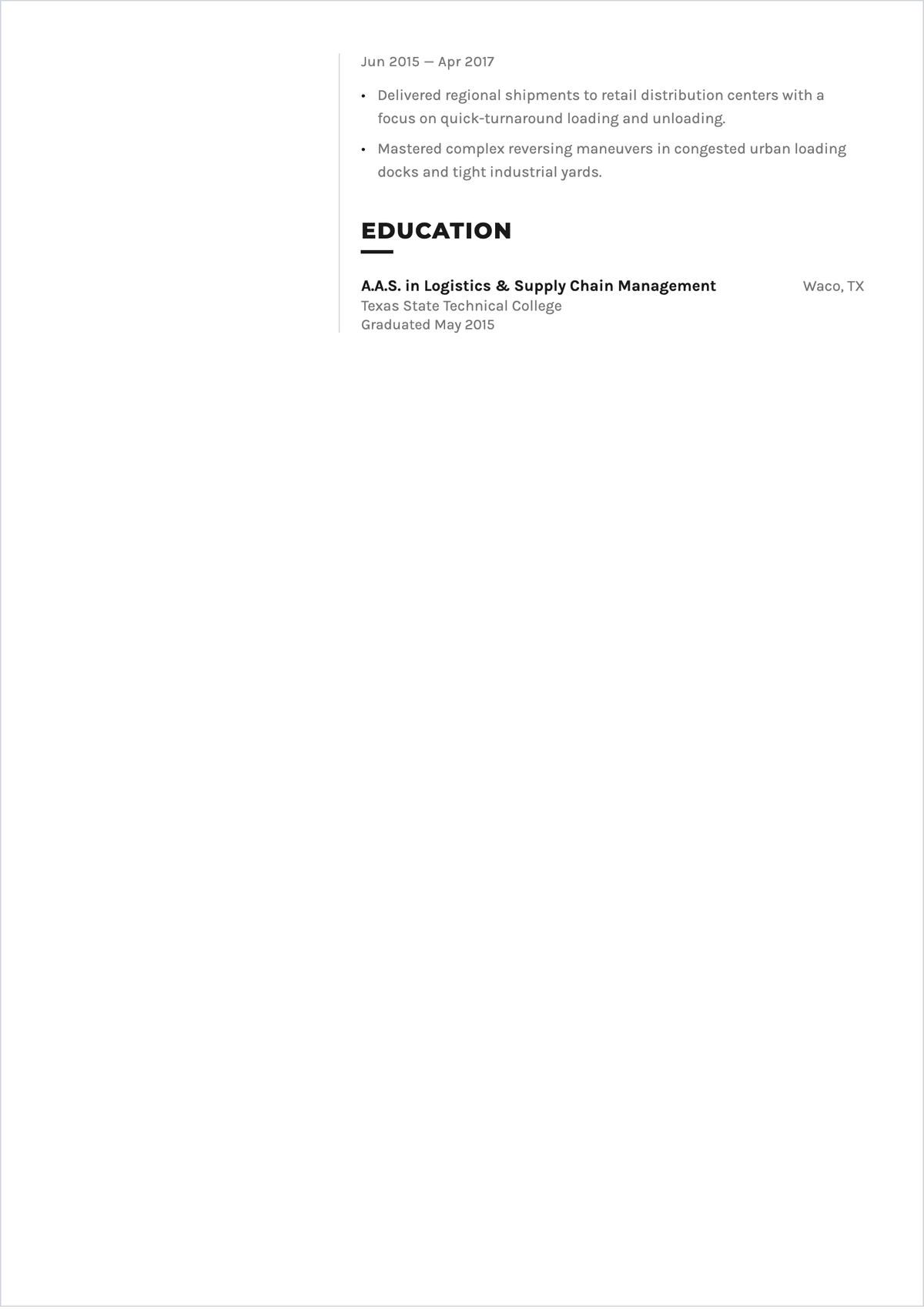 Free Transport Driver ATS Resume Template, AI Resume Builder