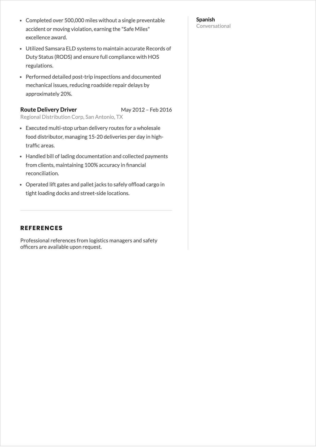 Free Driver Job ATS Resume Template, AI Resume Builder