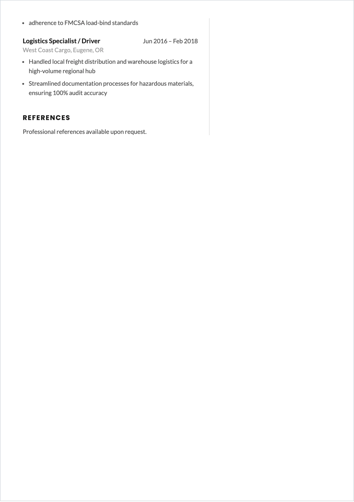 Free Motor Vehicle Operator ATS Resume Template, AI Resume Builder