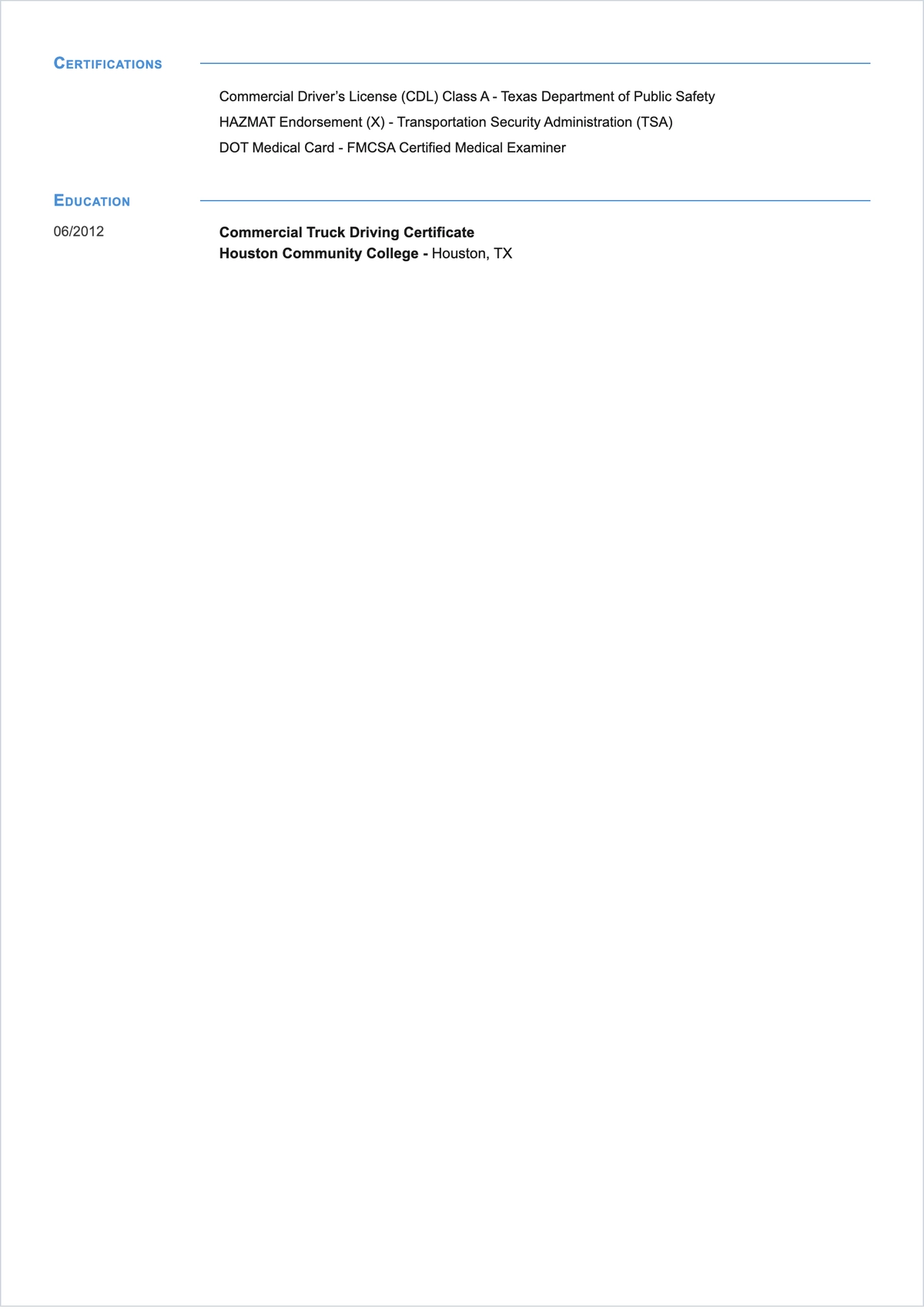 Free Freight Driver ATS Resume Template, AI Resume Builder
