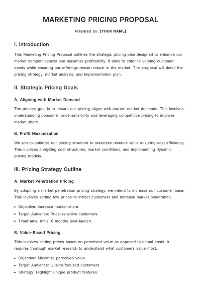 Free Marketing Pricing Proposal Template to Edit Online