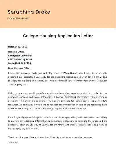 Free College Housing Application Letter Template to Edit Online