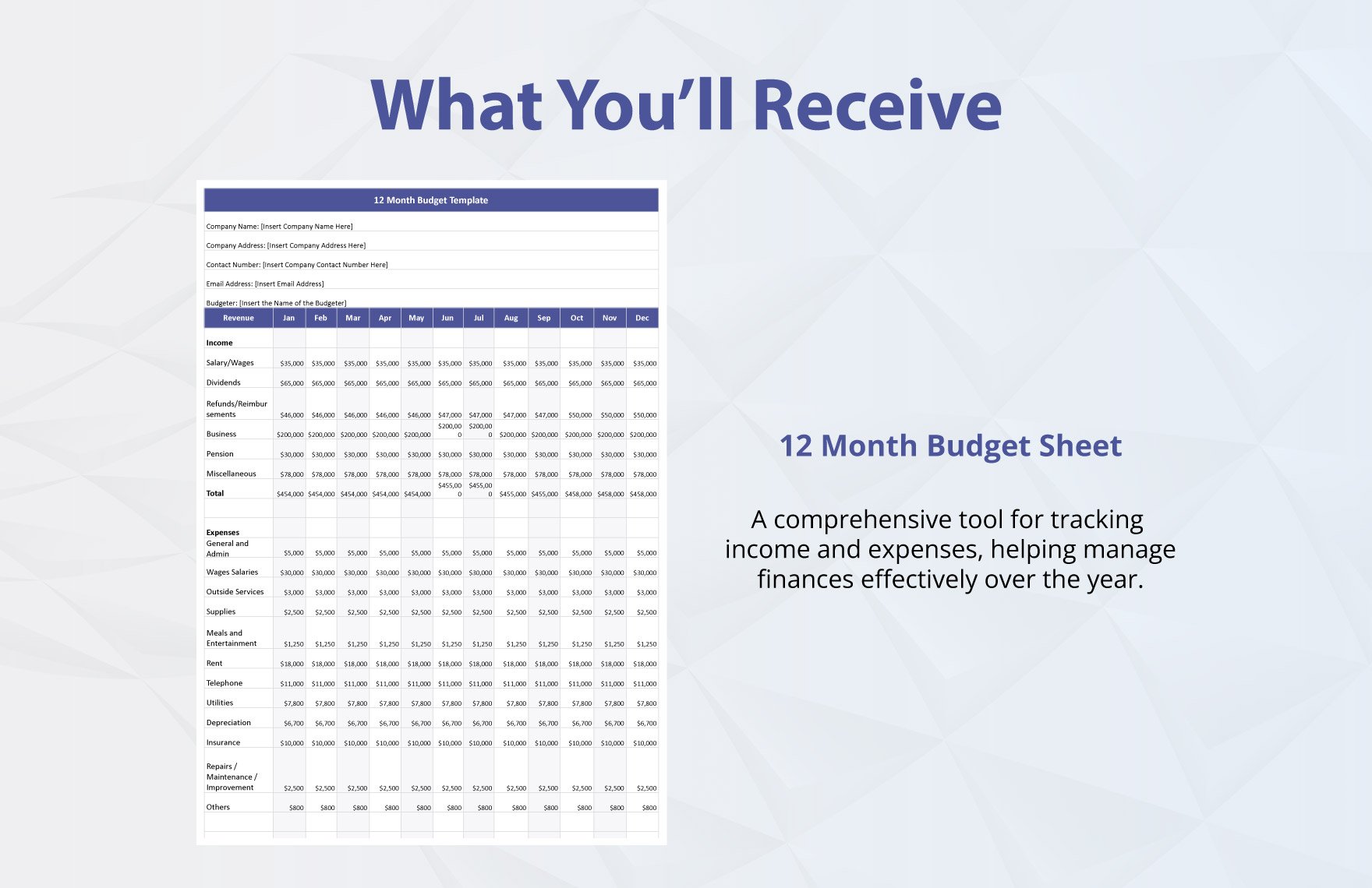 12 Month Budget Template