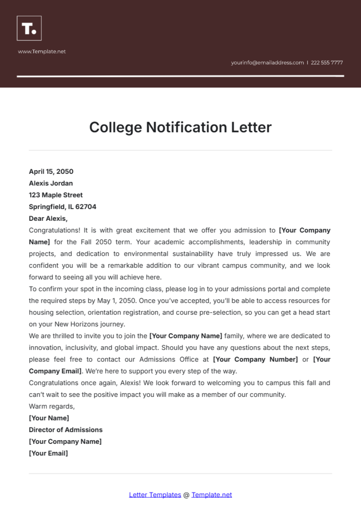 College Notification Letter Template - Edit Online & Download