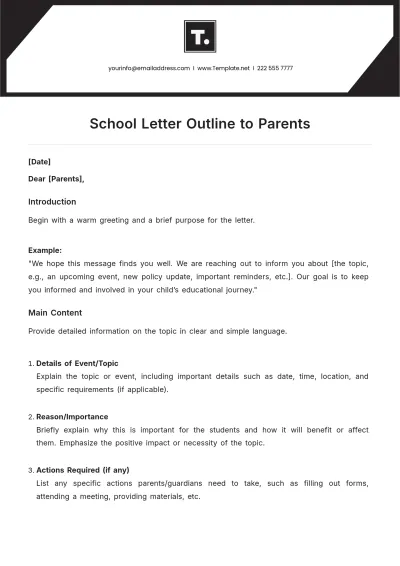 Free School Letter Outline Template to Parents to Edit Online