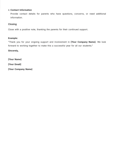 Free School Letter Outline Template to Parents to Edit Online
