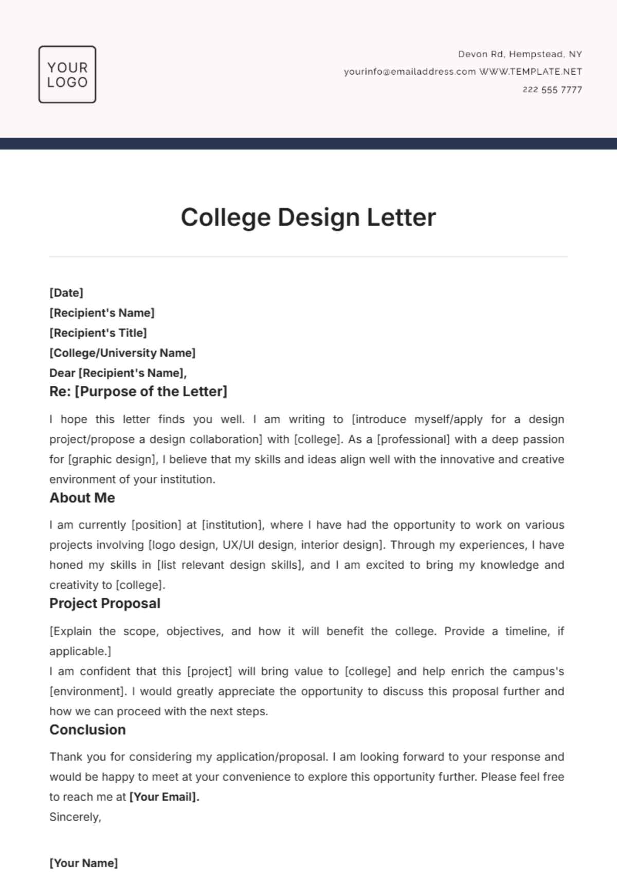 College Design Letter Template - Edit Online & Download