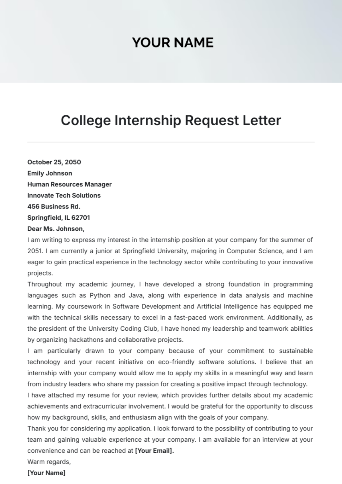 College Internship Request Letter Template - Edit Online & Download