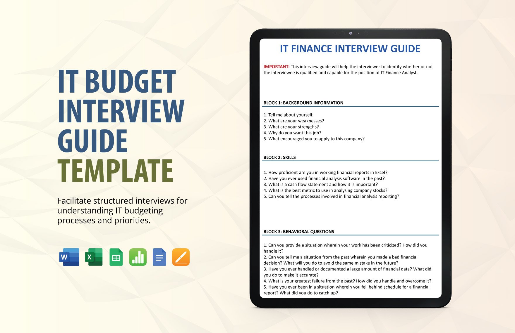 IT Budget Interview Guide Template in Word, Google Docs, Excel, Google Sheets, Apple Pages, Apple Numbers