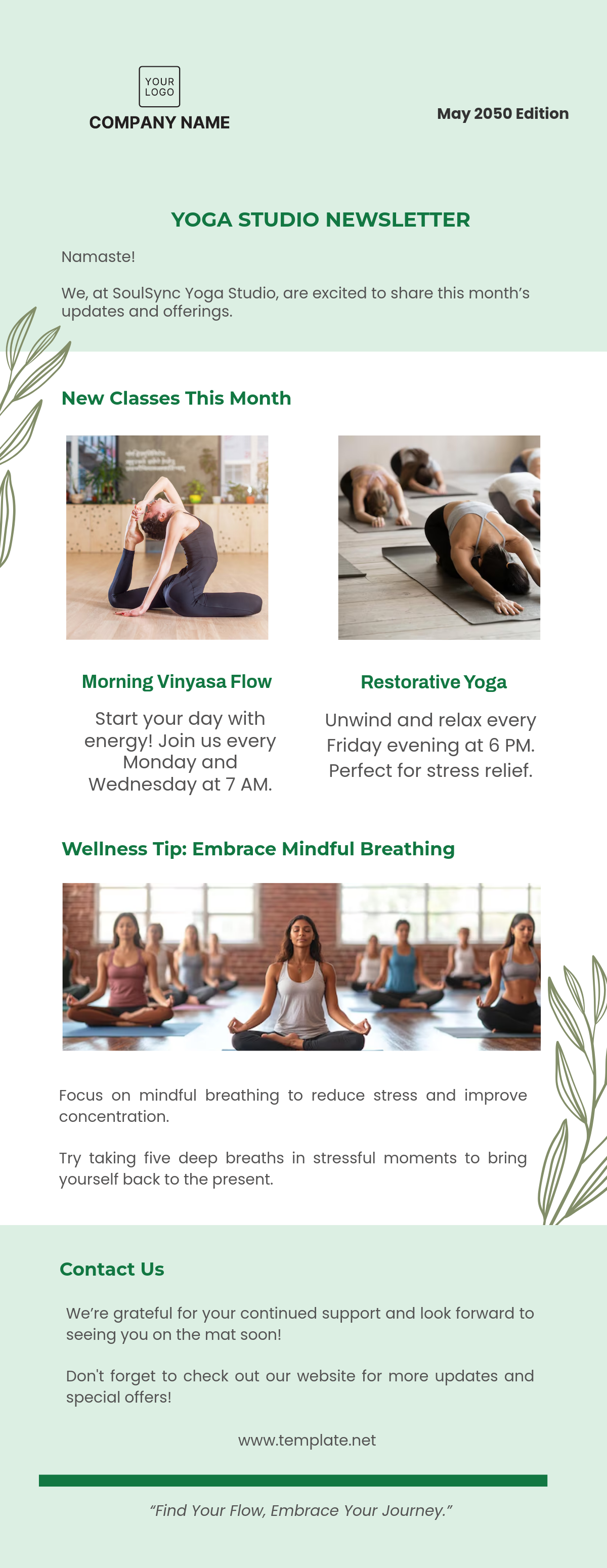 Yoga Studio Newsletter Template - Edit Online & Download