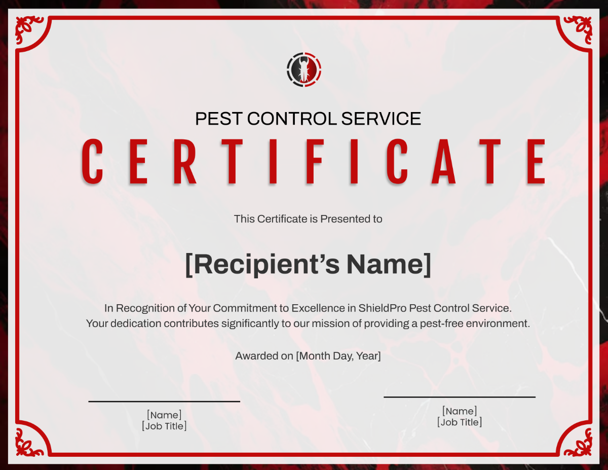 Pest Control Service Certificate