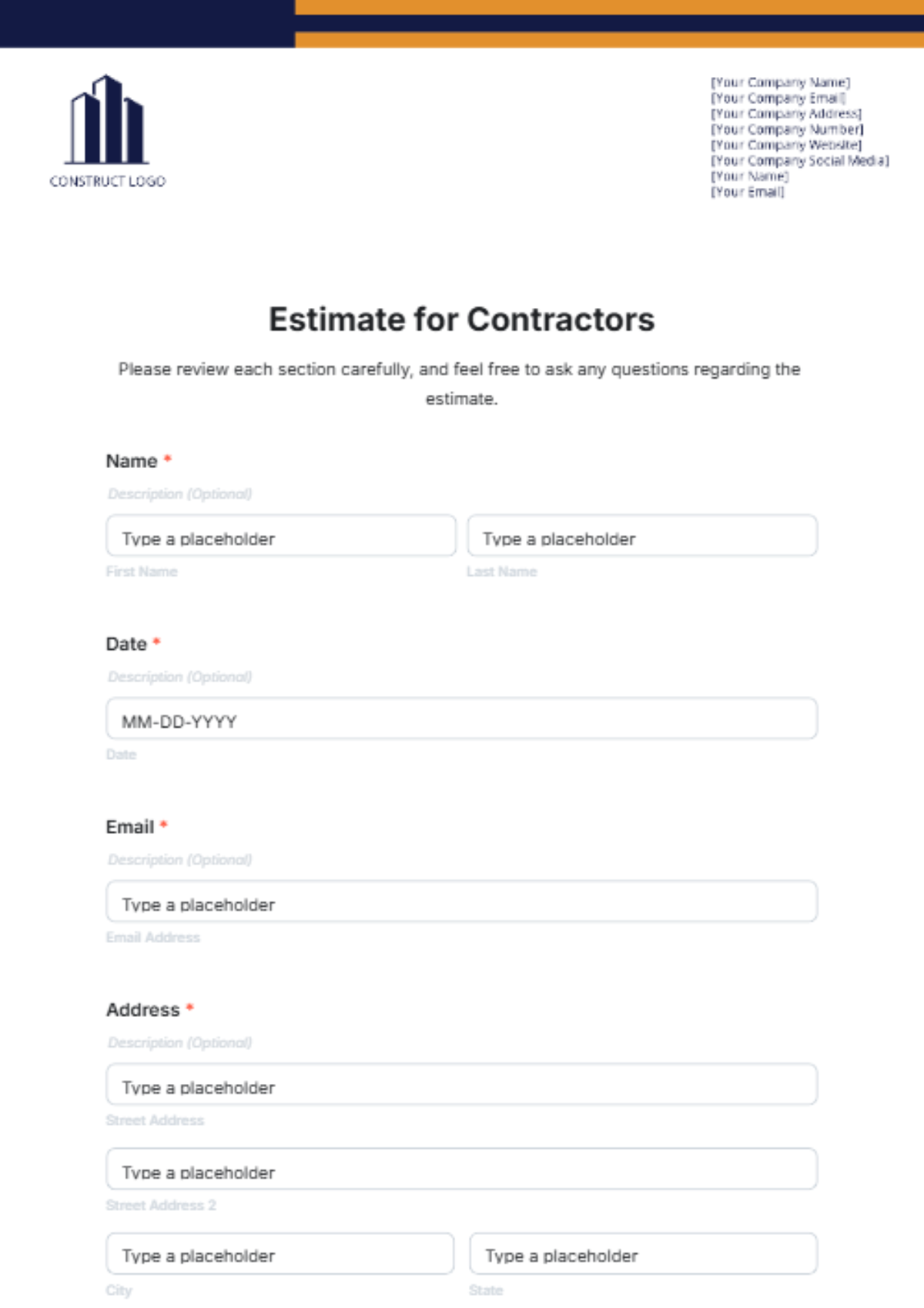 Estimate Template for Contractors - Edit Online & Download