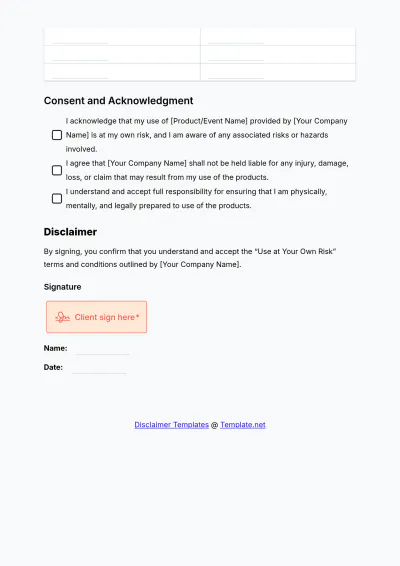 Free Use at Your Own Risk Disclaimer Template to Edit Online
