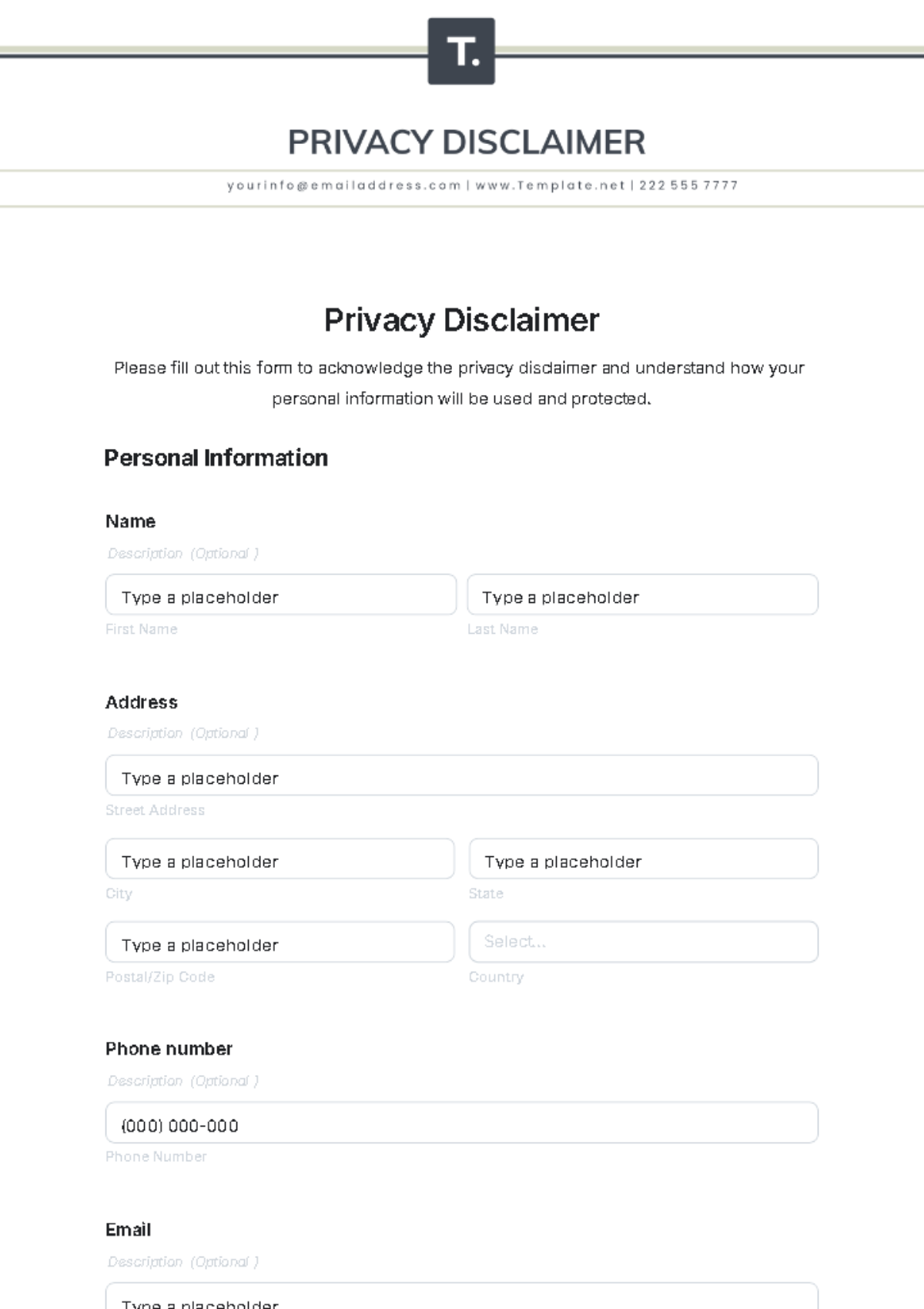 Privacy Disclaimer Template