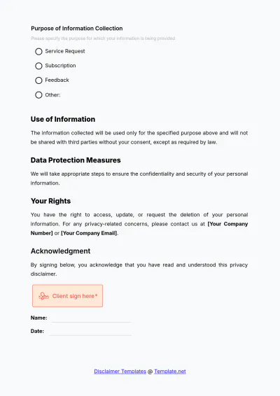 Free Privacy Disclaimer Template to Edit Online