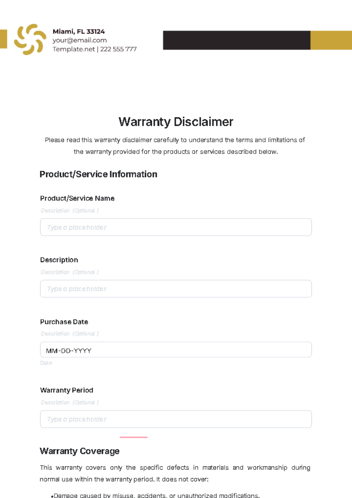 Warranty Disclaimer Template