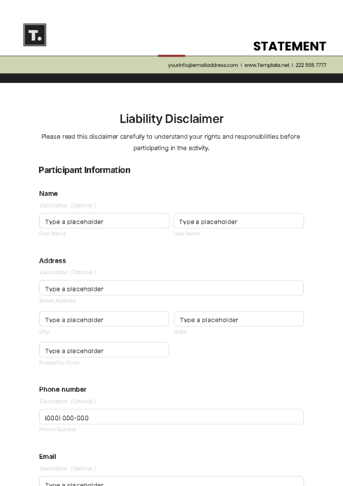 Liability Disclaimer Template