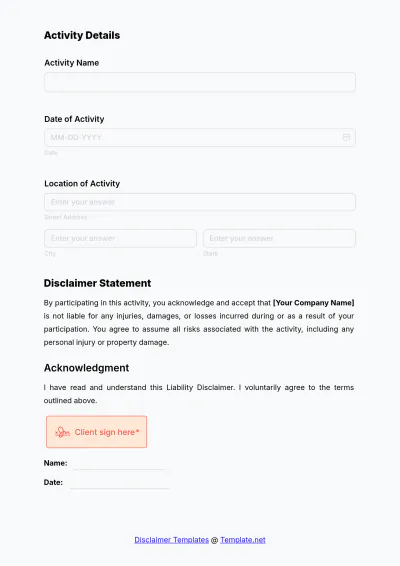 Free Liability Disclaimer Template to Edit Online