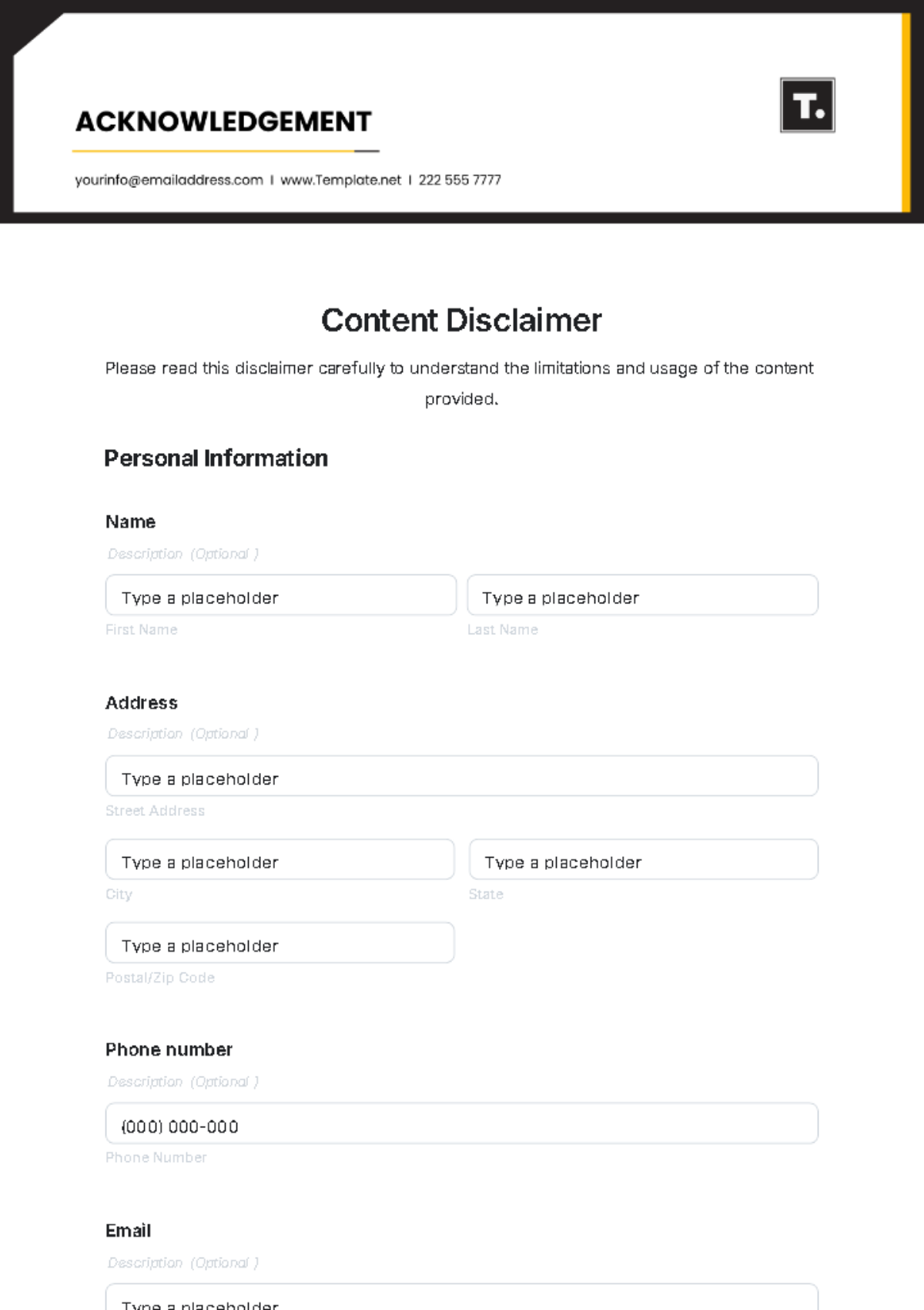 Content Disclaimer Template