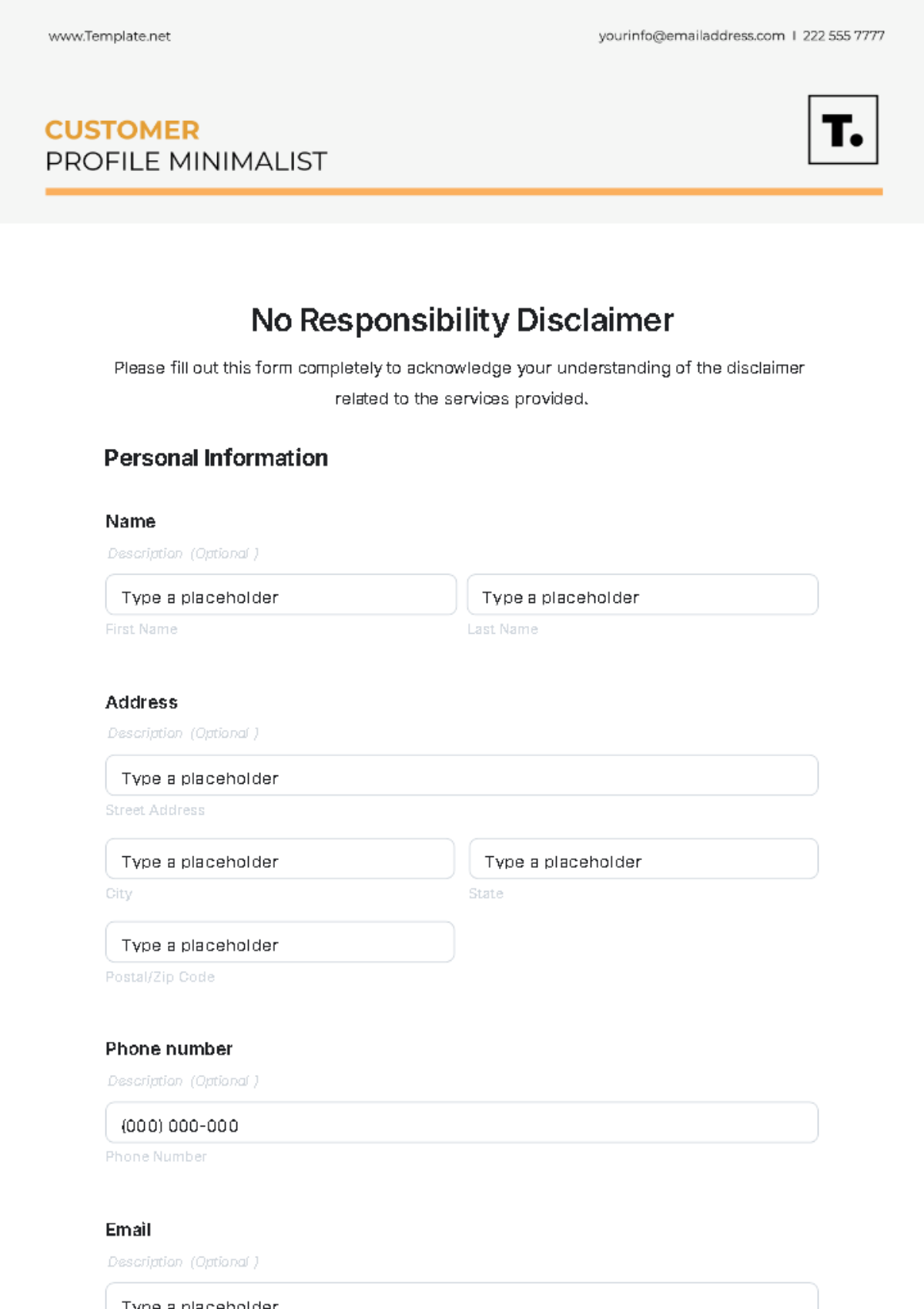 No Responsibility Disclaimer Template