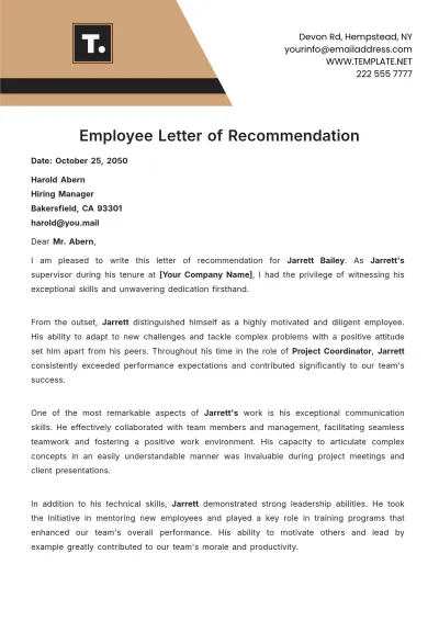 Free Employee Letter of Recommendation Template to Edit Online
