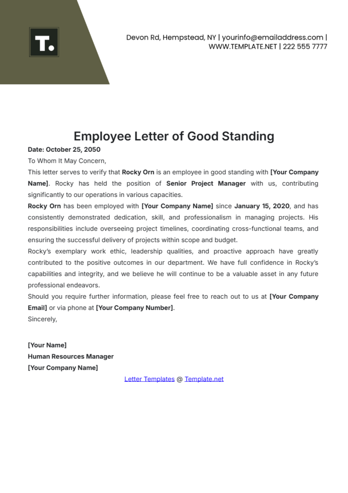 Employee Letter of Good Standing Template - Edit Online & Download