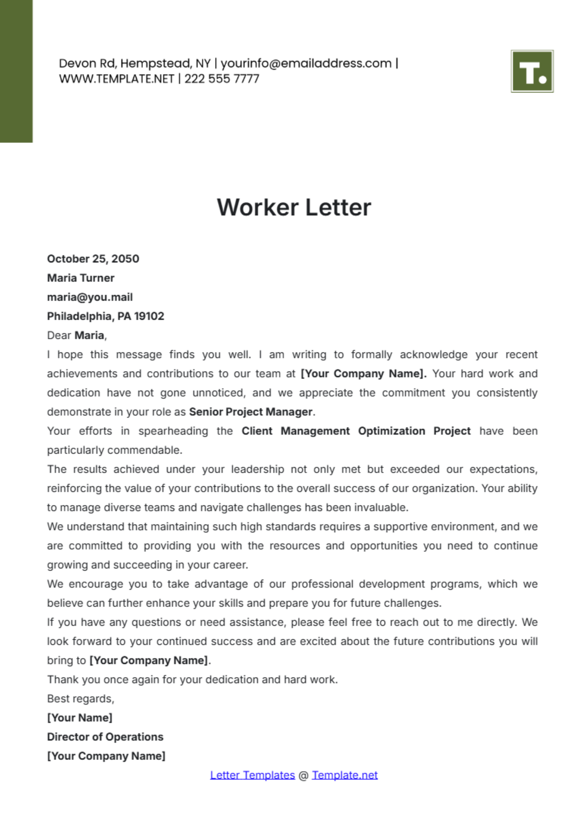 Worker Letter Template - Edit Online & Download