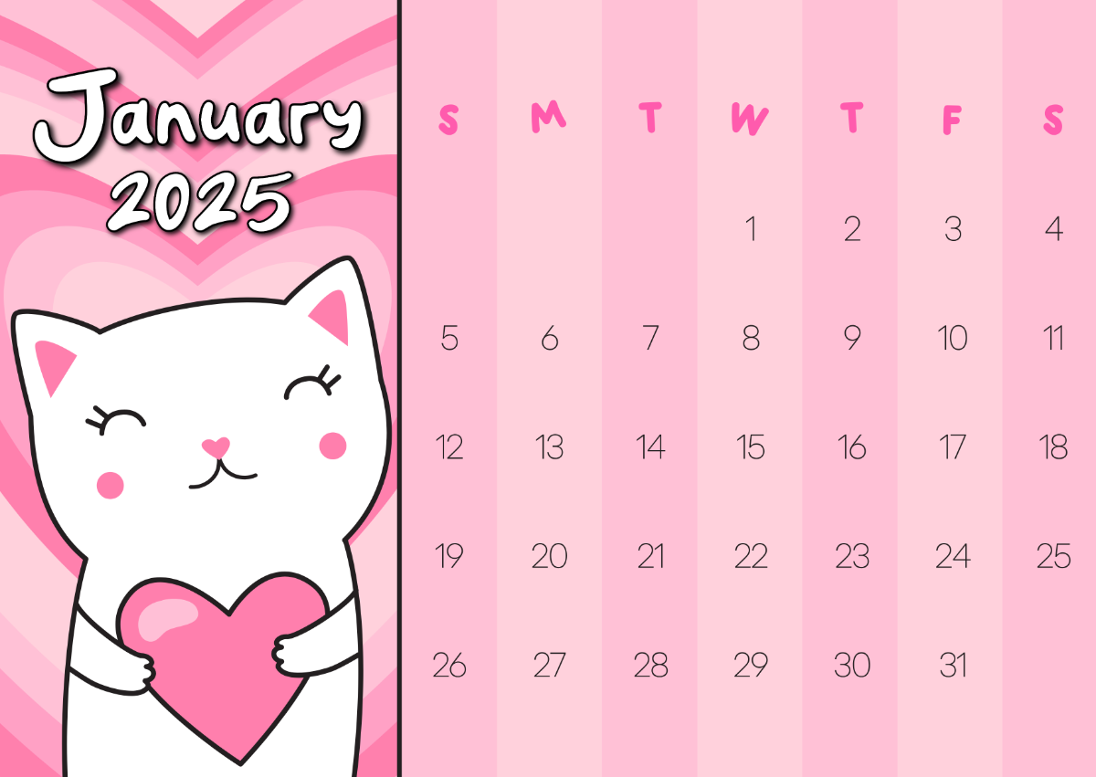 Free Pink 2025 Calendar Template