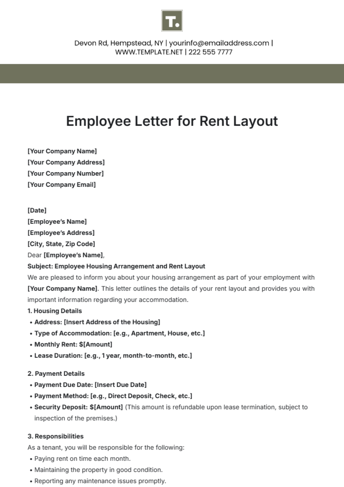 Employee Letter for Rent Layout Template - Edit Online & Download