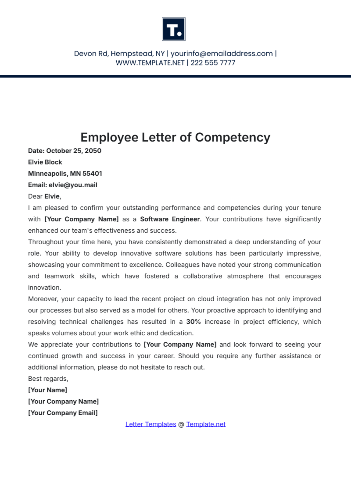 Employee Letter of Competency Template - Edit Online & Download