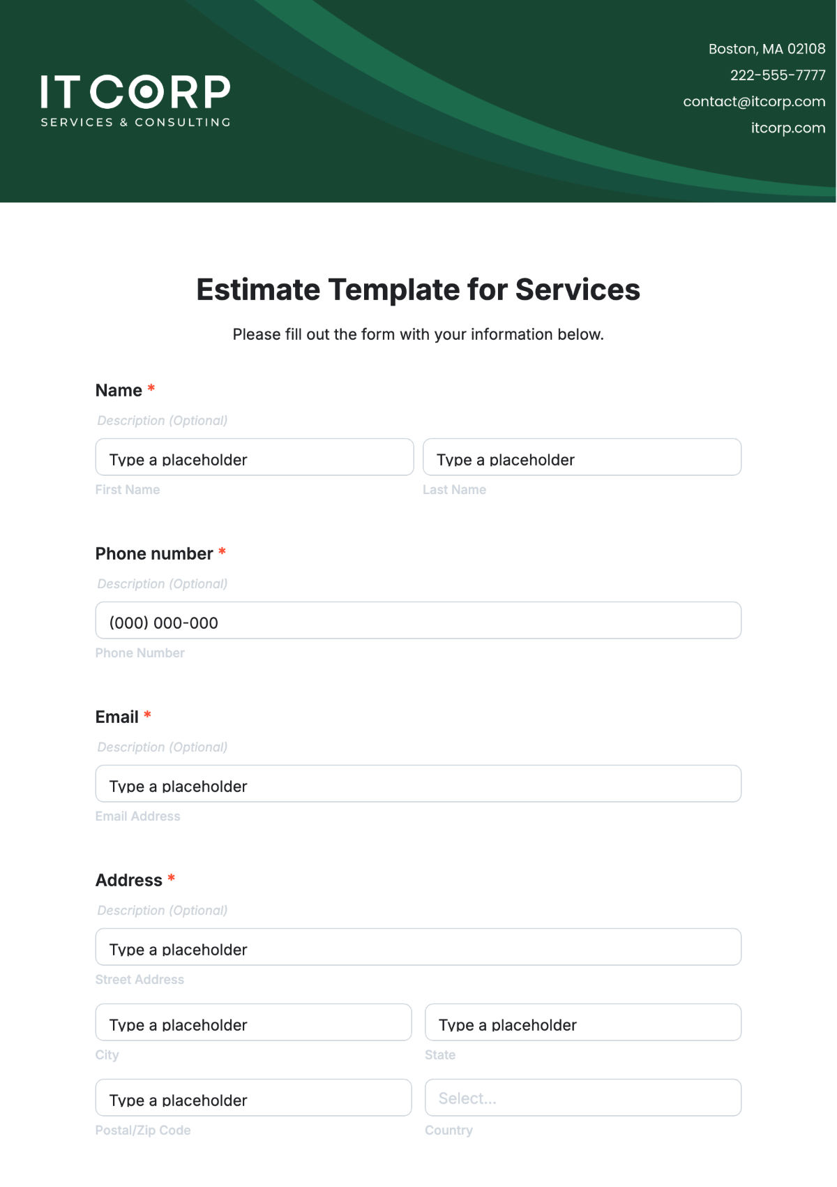 Estimate Template for Services - Edit Online & Download