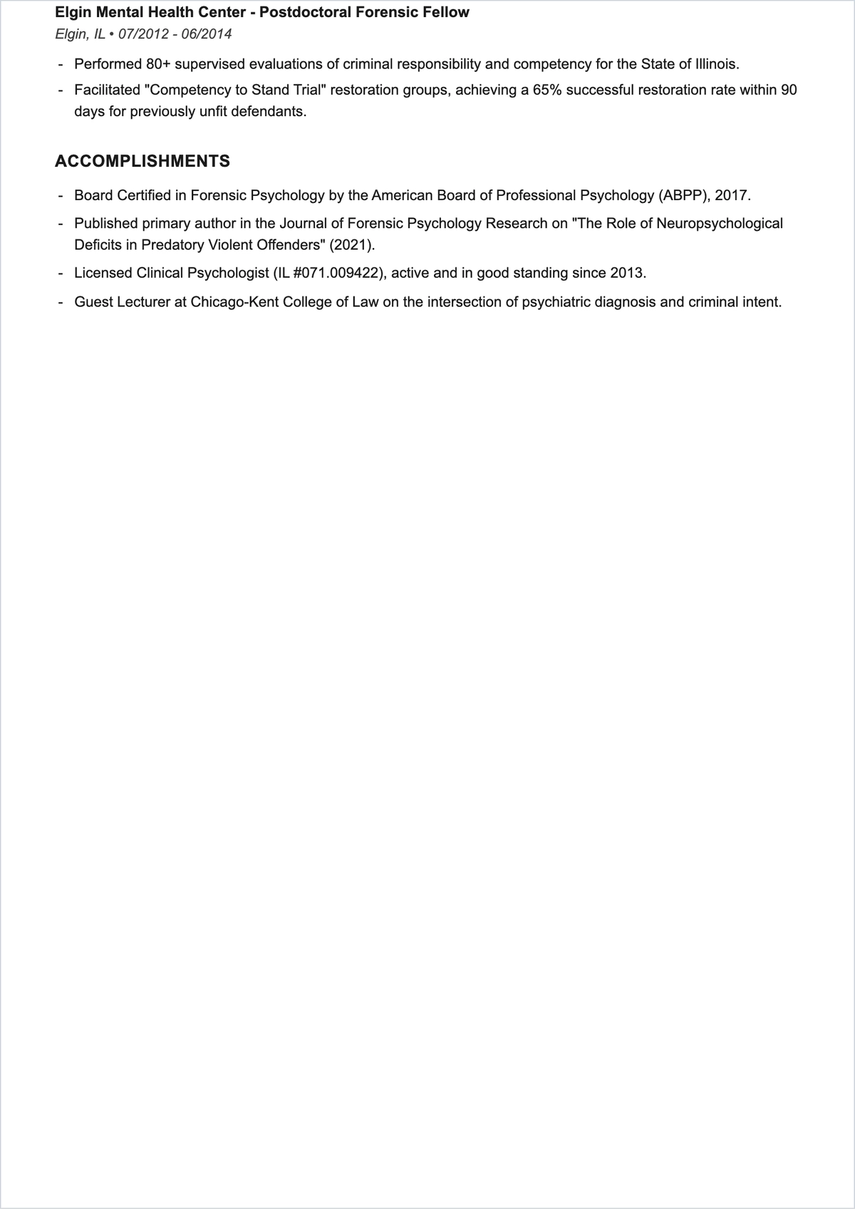 Free Forensic Psychologist ATS Resume Template, AI Resume Builder