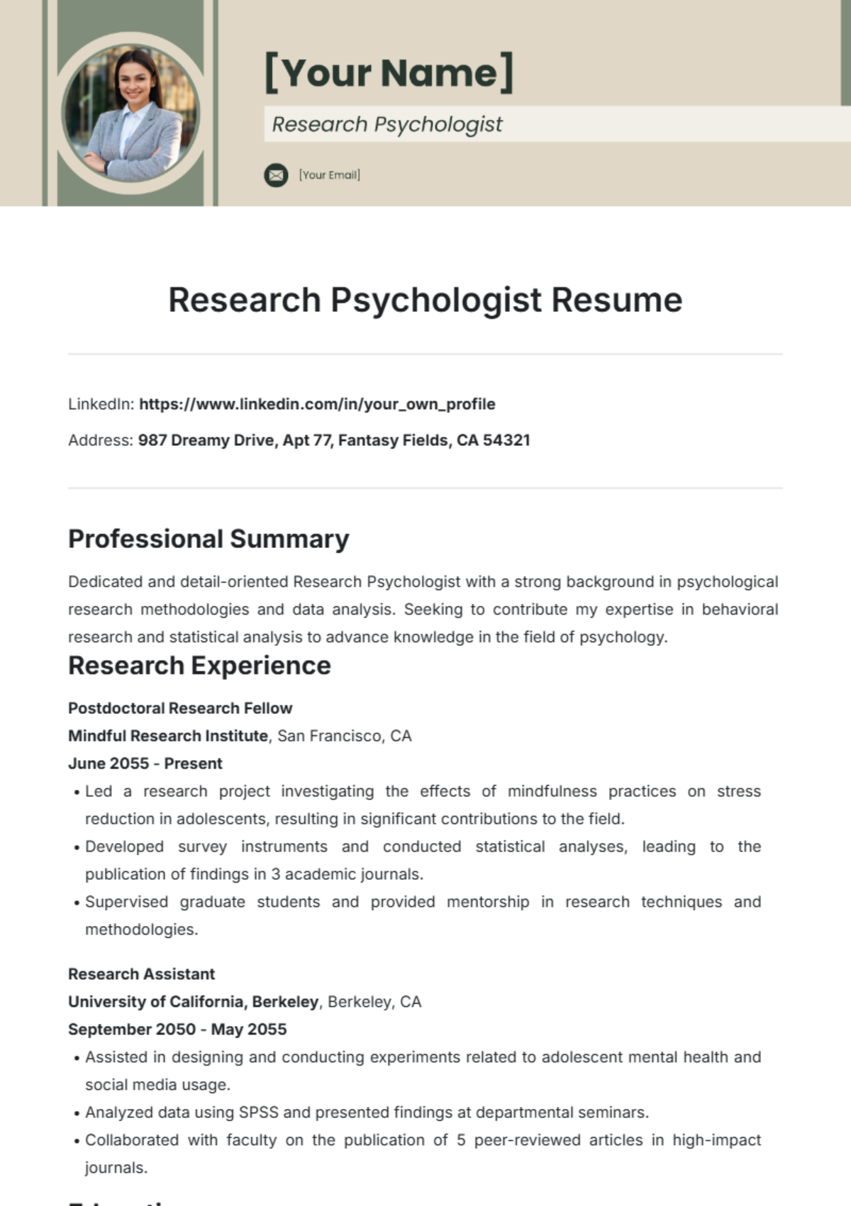 Research Psychologist Resume Template - Edit Online & Download