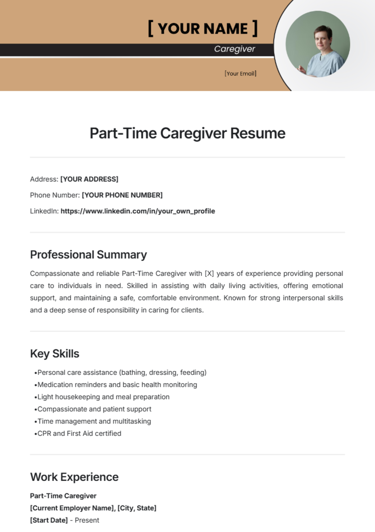 Part-Time Caregiver Resume Sample Template - Edit Online & Download