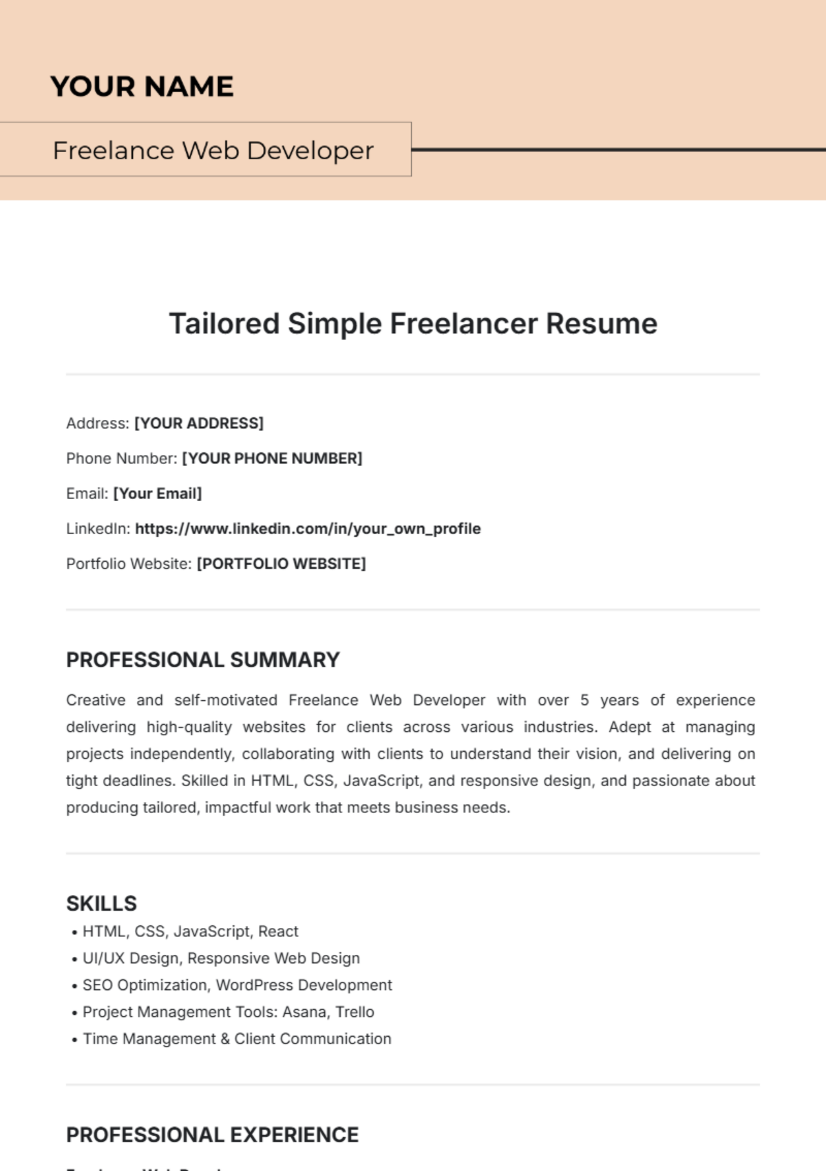 Tailored Simple Freelancer Resume Template - Edit Online & Download