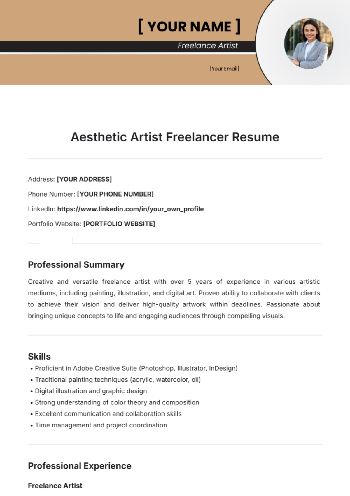 Aesthetic Artist Freelancer Resume Template - Edit Online & Download