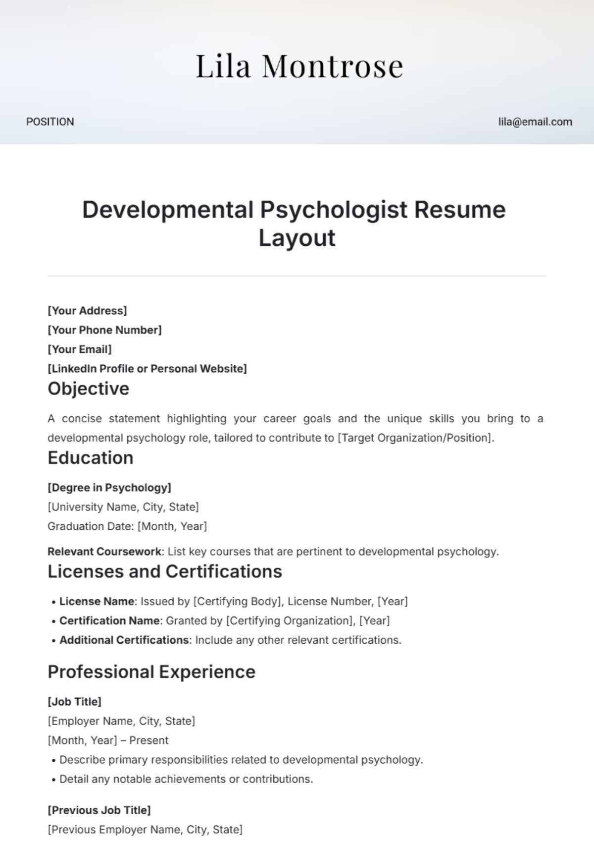 Developmental Psychologist Resume Layout Template - Edit Online & Download