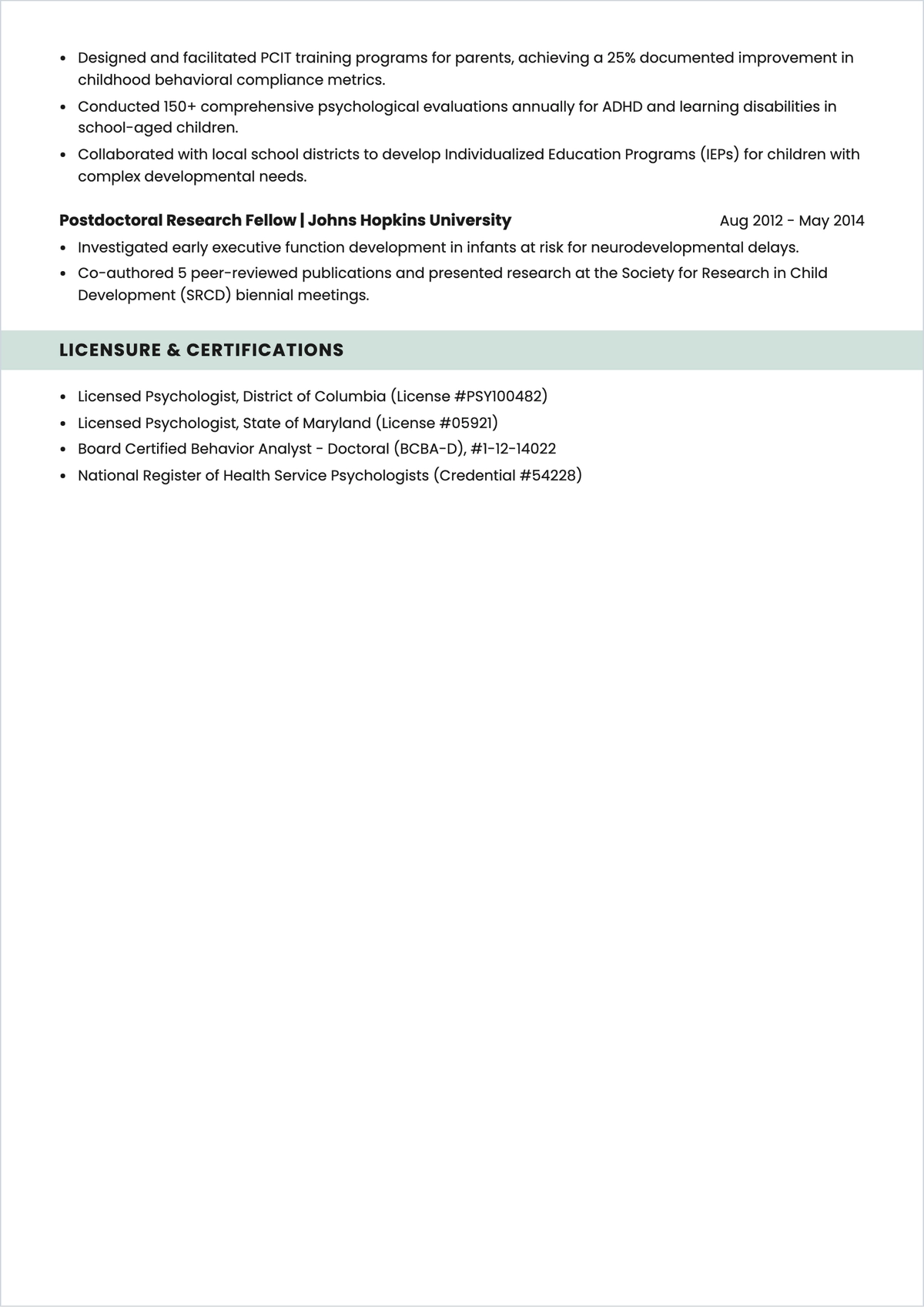 Free Developmental Psychologist ATS Resume Template, AI Resume Builder