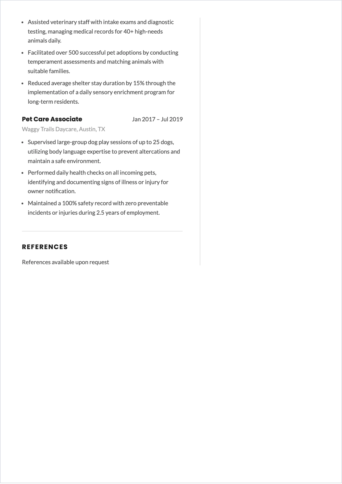 Free Pet Caregiver ATS Resume Template, AI Resume Builder