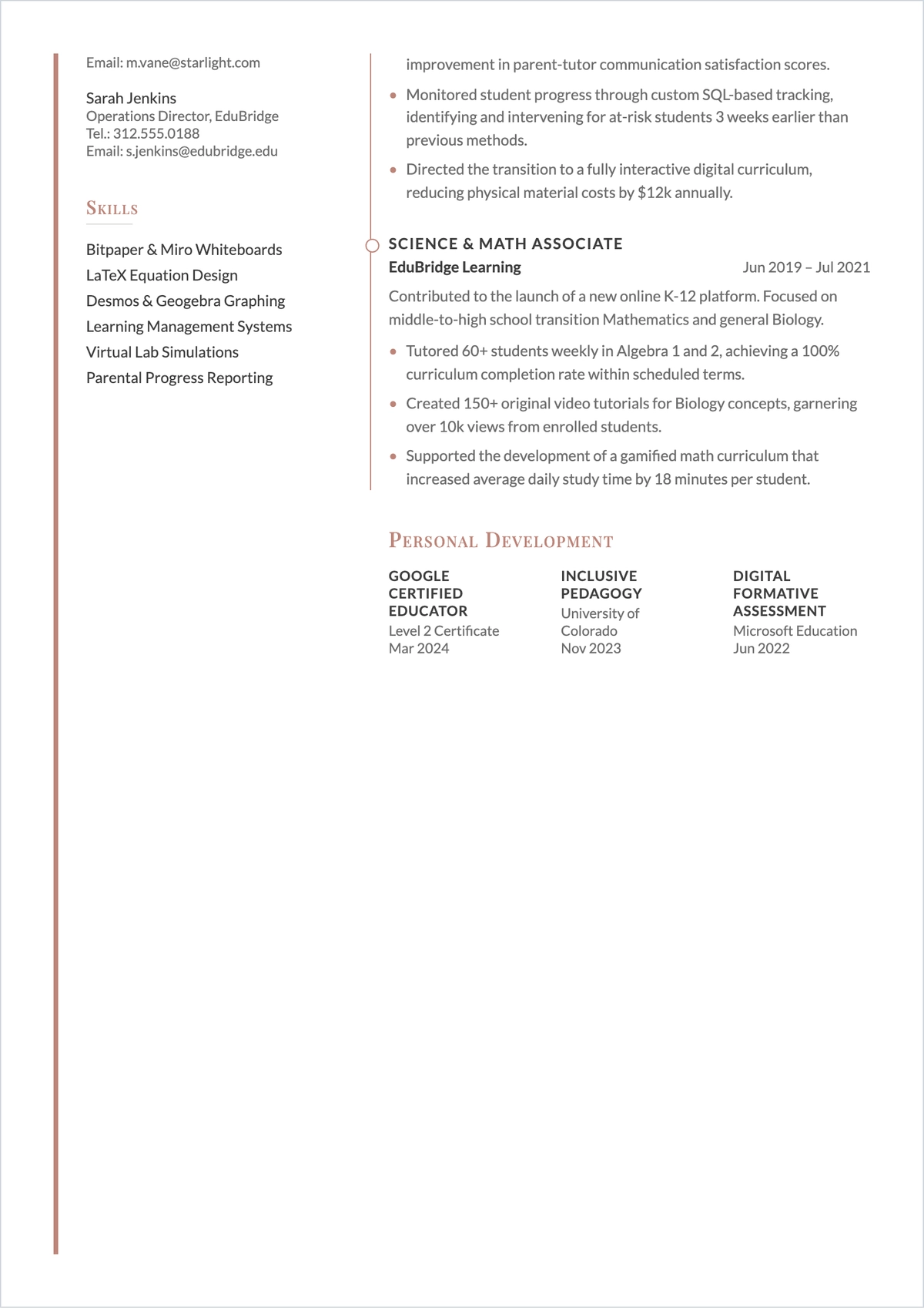 Free Freelancer Online Tutor ATS Resume Template, AI Resume Builder