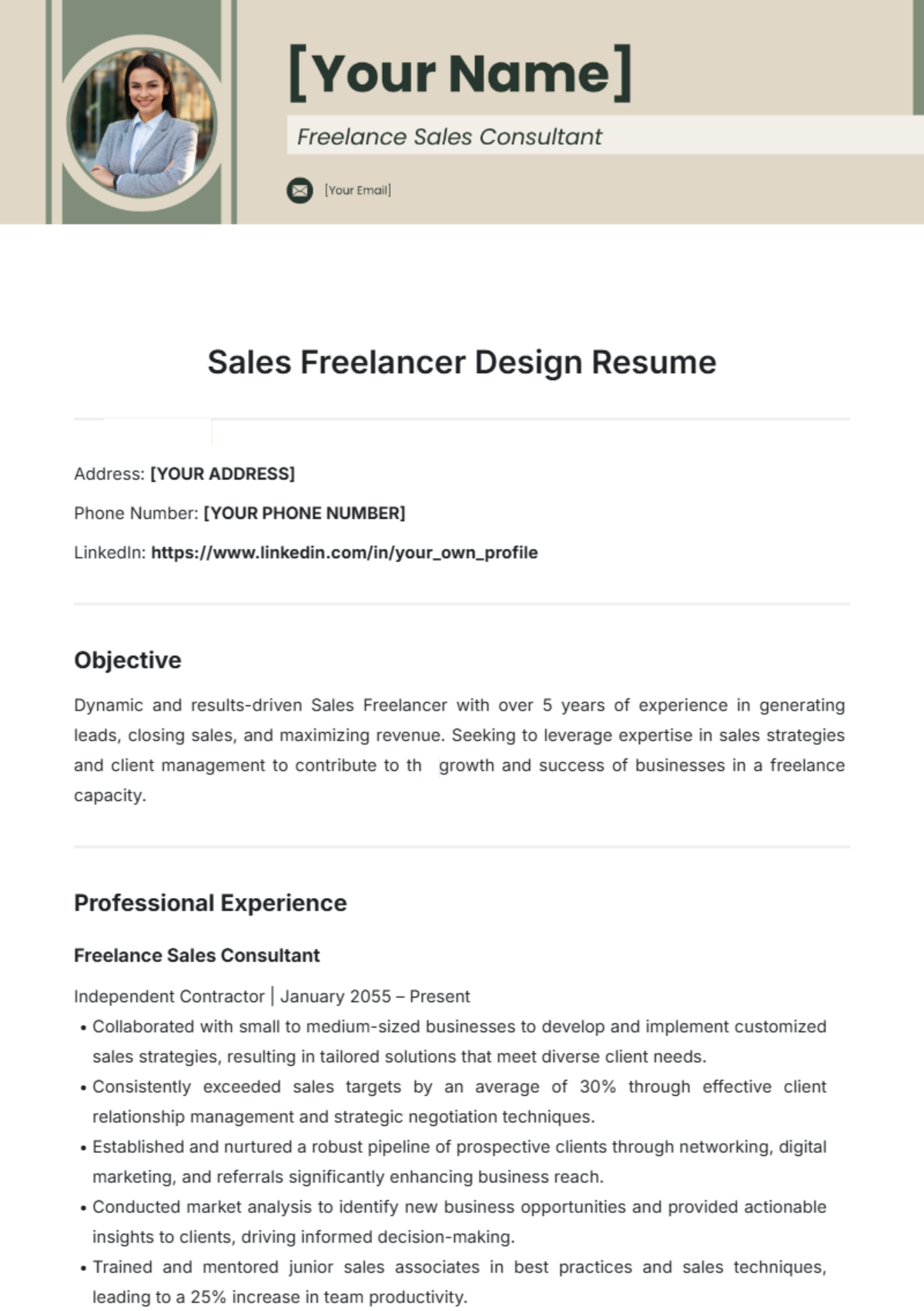 Sales Freelancer Design Resume Template - Edit Online & Download