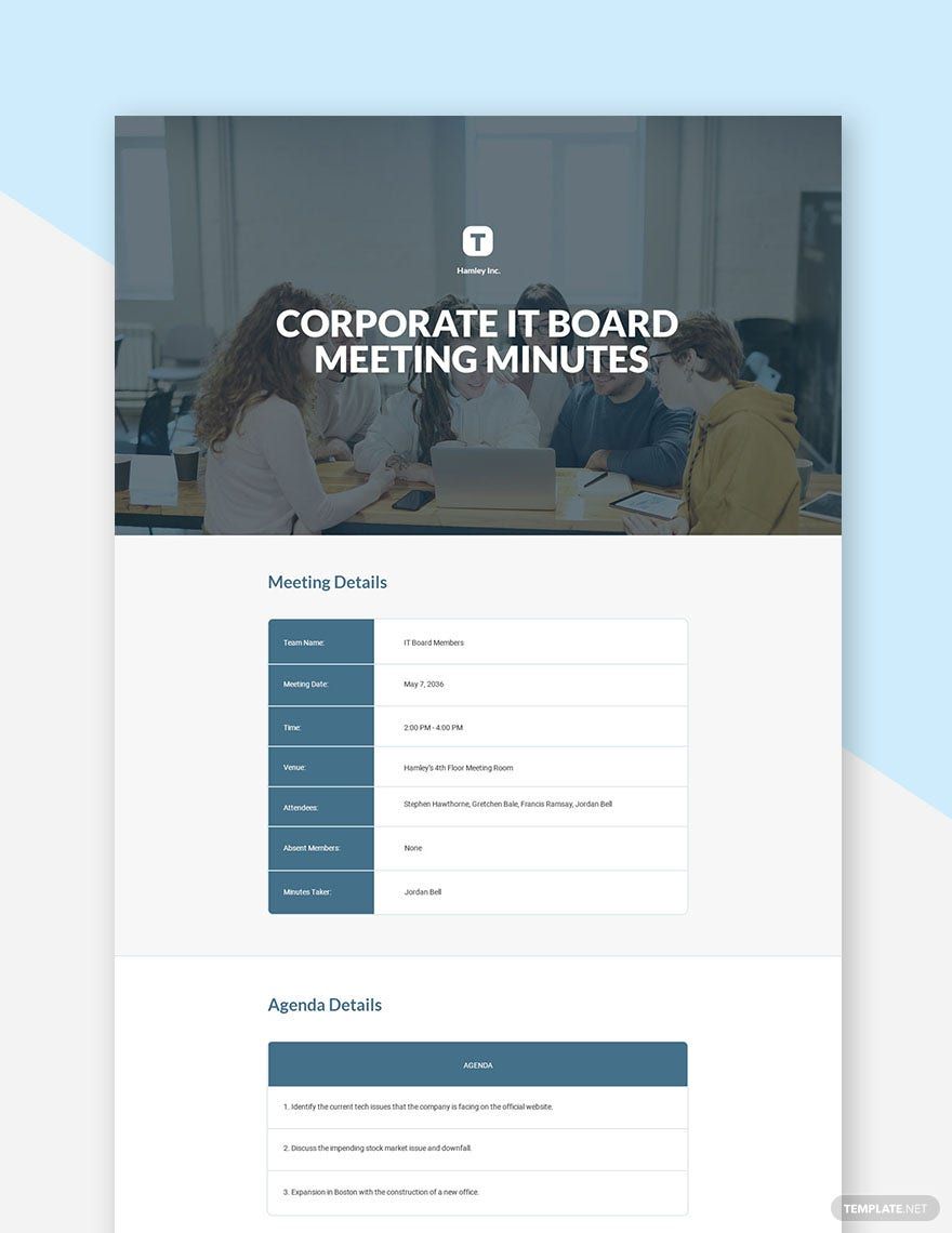 Corporate IT Board Meeting Minutes Template