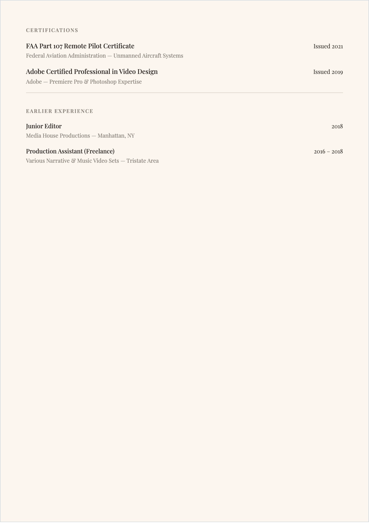 Free Videographer Freelancer ATS Resume Template, AI Resume Builder