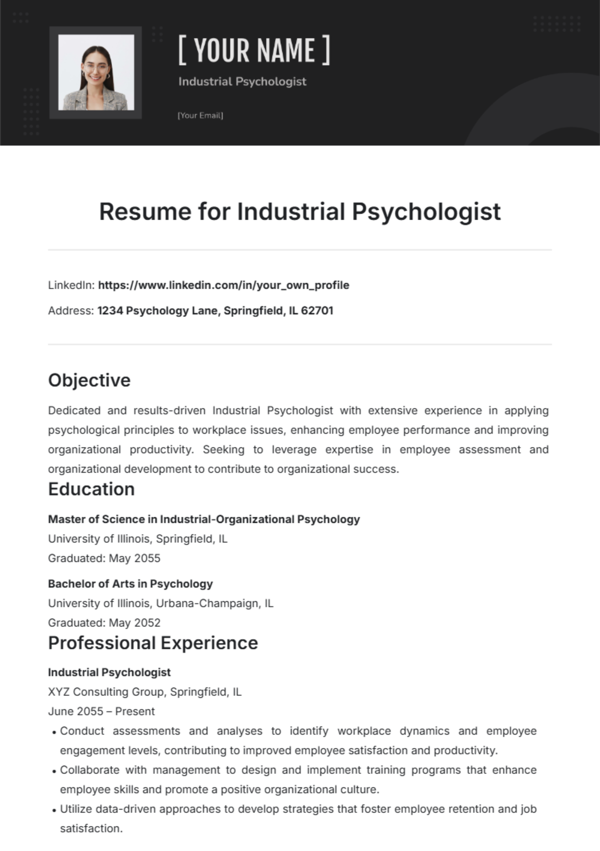 Resume for Industrial Psychologist Template - Edit Online & Download