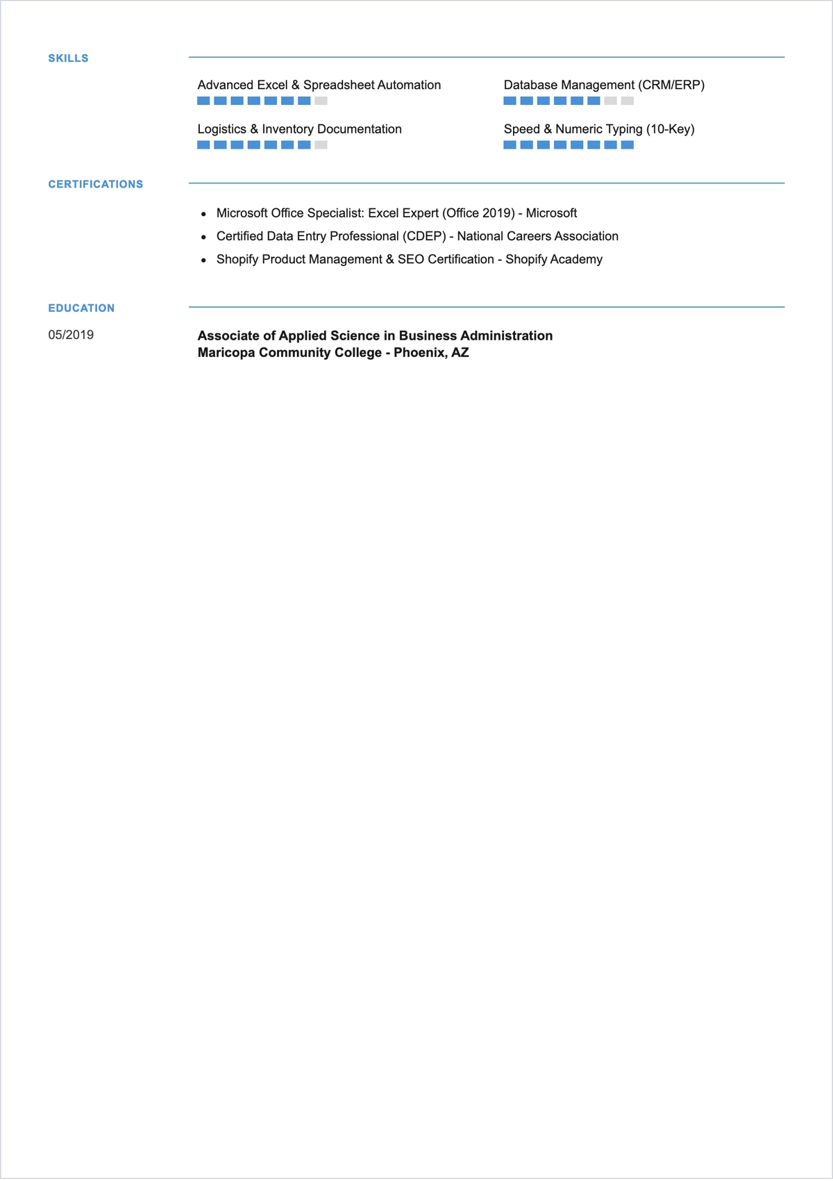 Free Data Entry Freelancer ATS Resume Template, AI Resume Builder