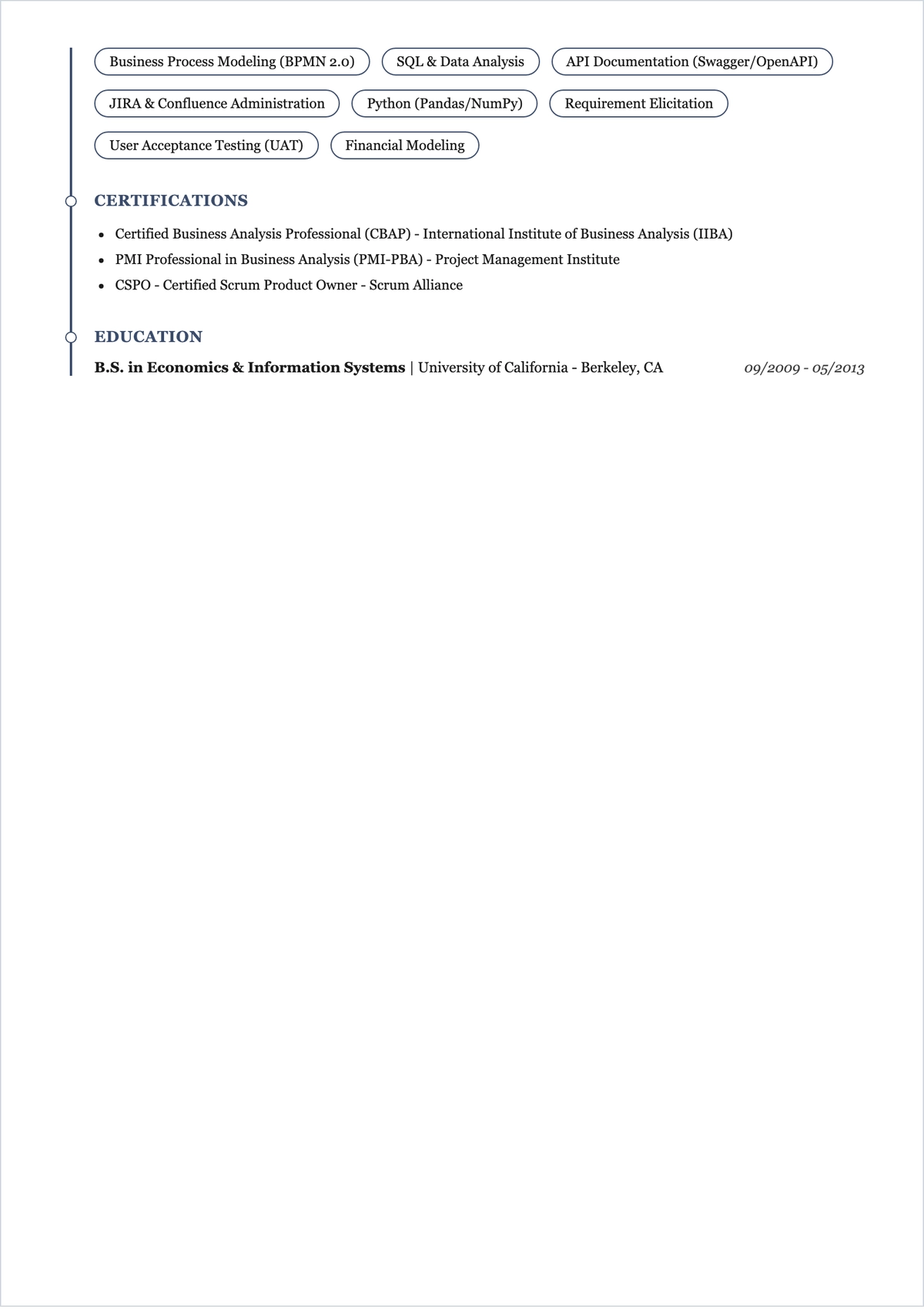Free Freelancer Business Analyst Outline ATS Resume Template