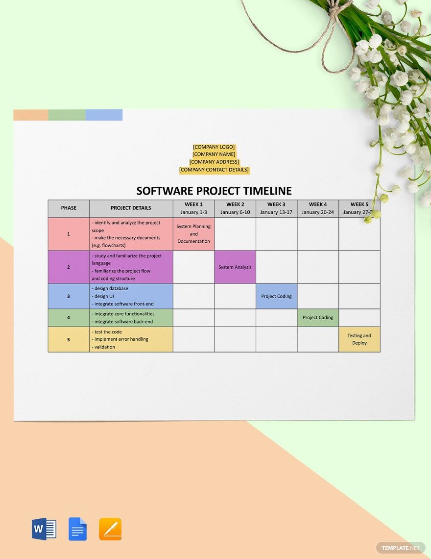 Software Project Timeline Template Google Docs Word Apple Pages 